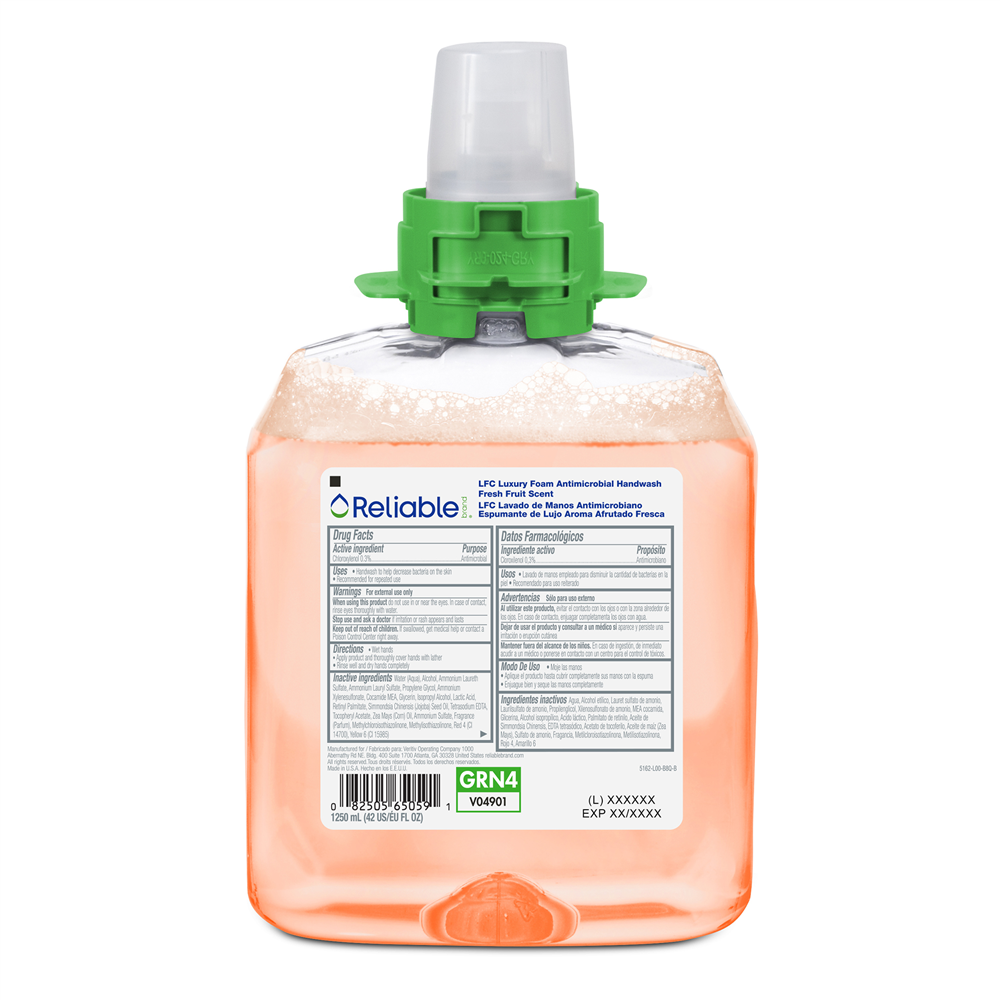 Reliable Brand® Fresh Fruit Scented LFC-12 Luxury Foam Hand Soap (1250 ml., 4 Bottles/Case)